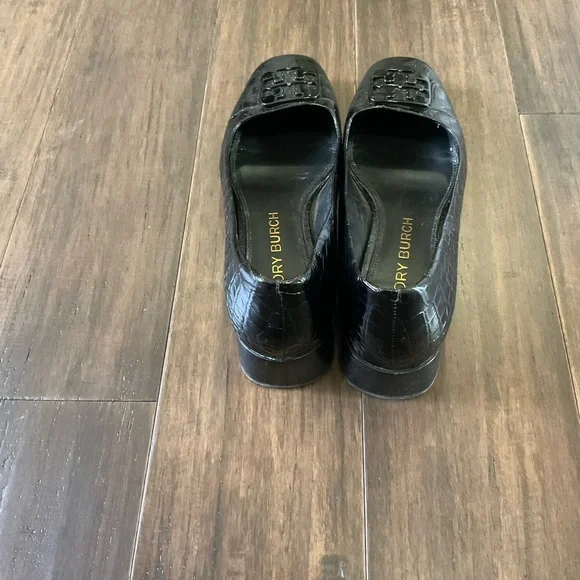 Tory Burch Black Size 11 Patent Leather Georgia Pump Square Toe Croc Embossed - Picture 3 of 6